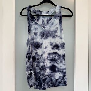 Red Haute Super Soft Dark Blue and White Tie-Dye Tank Top